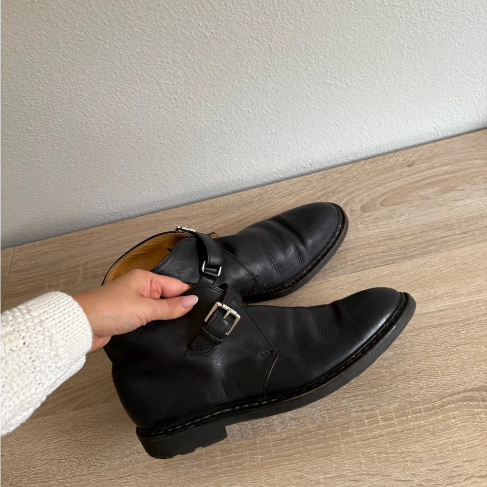 Mens Heschung Manioc Black Leather Buckle Ankle Boots Mens‎ Sz 9.5